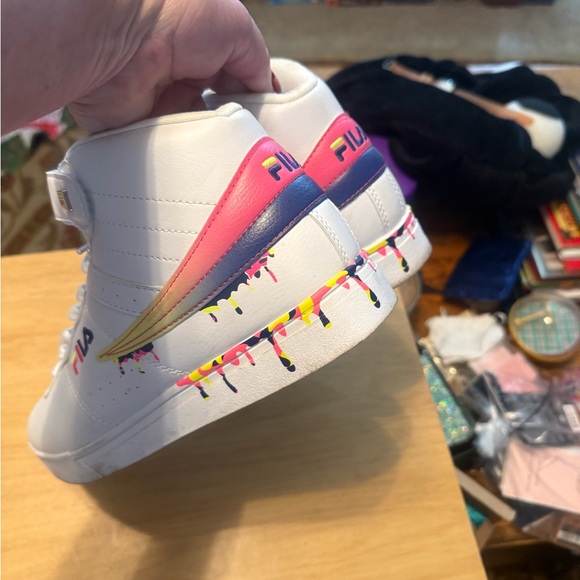 Fila High Top EUC White with Multi Color Drip - Picture 4 of 9